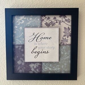 Elegant Black and Purple Wall Art - 'Home is Where Your Story Begins'